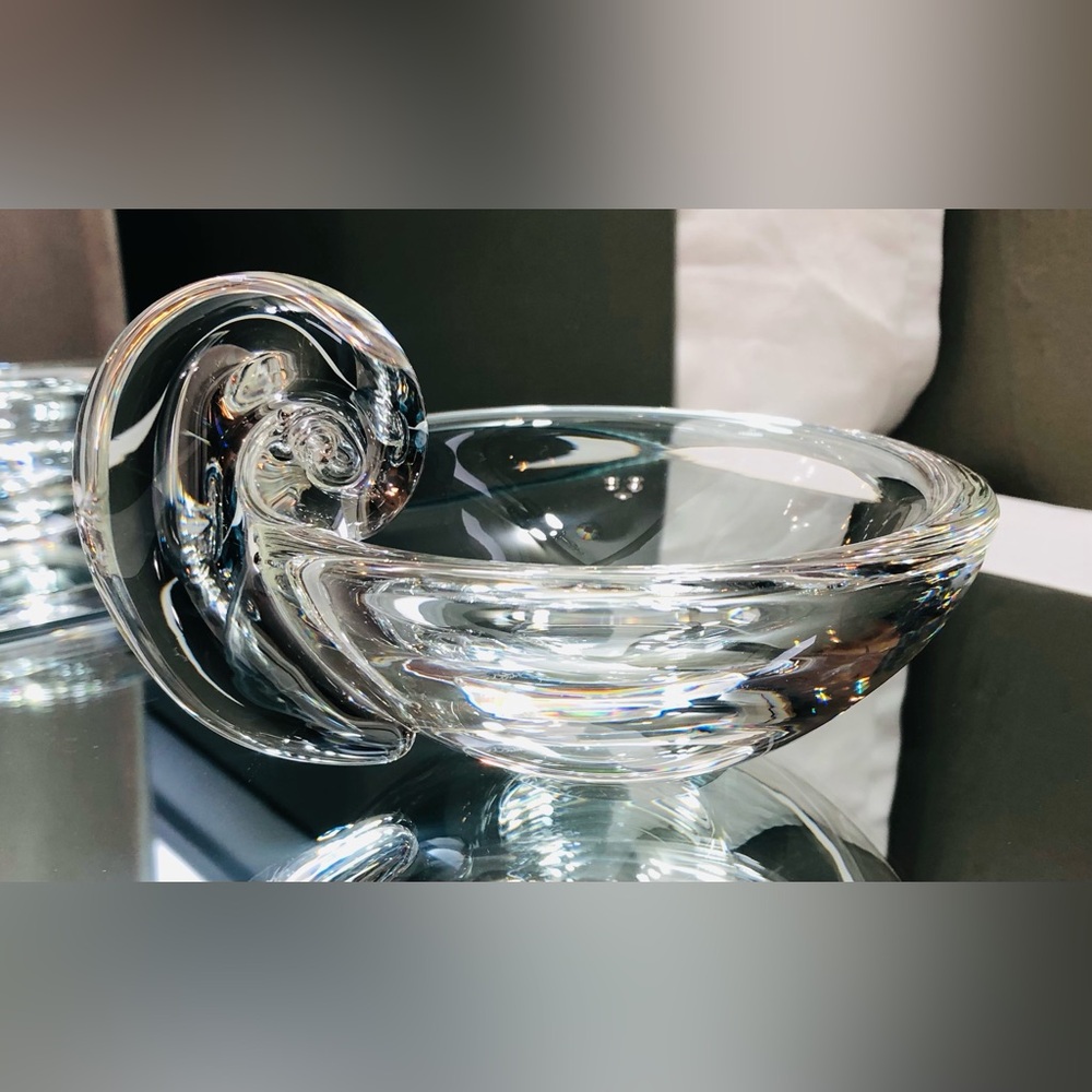 Steuben Olive Dish #7857–ST Scroll Handle 1939 Dreves Crystal 5” Bowl MCM